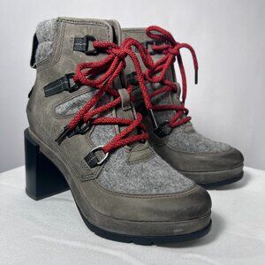 SOREL Blake Lace Bootie, Gray with Red Lace, size US8 EU38